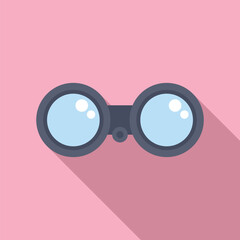 Poster - flat design vector illustration of black binoculars with a soft shadow on a pink background