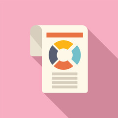 Poster - Clean, minimalist flat design icon depicting a business report with pie chart on a pink background