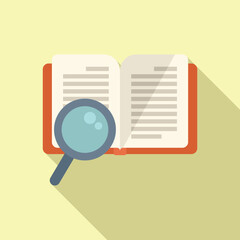 Poster - Colorful flat design illustration of an open book being examined with a magnifying glass