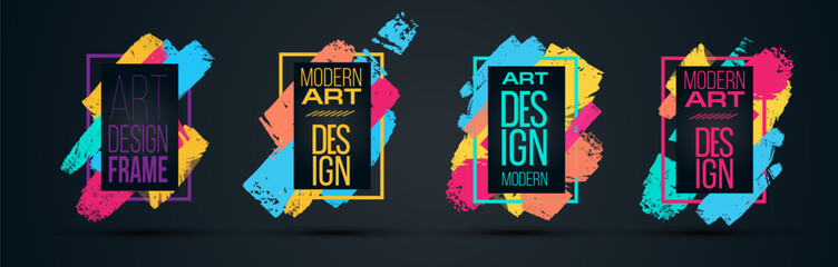 Poster - frame for text Modern Art graphics for hipsters . dynamic frame stylish geometric black background with gold. element for design business cards, invitations, gift cards, flyers and brochures Vector 