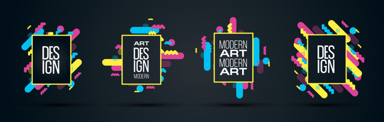 Poster - Modern minimalist colorful aesthetic line frame design elements, trendy shapes linear frames, geometric forms. frame for social media or poster design, simple decorative border vector illustration