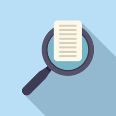Poster - flat design vector illustration of a magnifying glass enlarging a text document icon on a blue backg