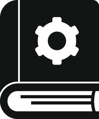 Poster - Vector icon of technical manual book with gear symbol for technology instruction and guide. Black and white design for engineering illustration of machinery learning and reference
