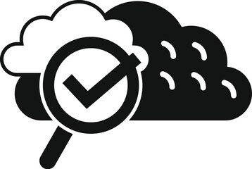 Poster - cloud quality check icon with magnifying glass for data validation and security assurance in modern 
