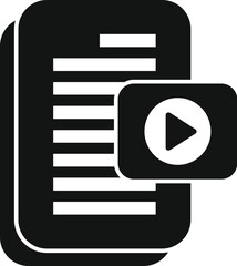 Poster - black icon symbolizing elearning with text document and play button for video courses
