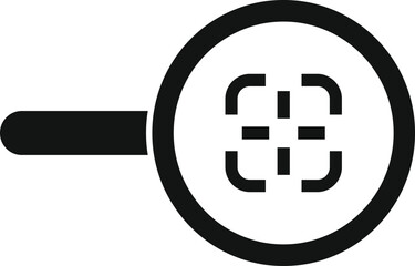 Poster - Black and white vector icon of a magnifying glass with an abstract grid, representing data analysis