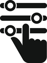 Poster - Black and white vector icon depicting a hand selecting an option on a digital touchscreen interface