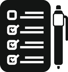 Poster - Black and white vector icon depicting a checklist with check marks and a pen