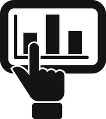 Sticker - Modern touchscreen analytics icon for business statistics. Data analysis. And performance monitoring with finger interaction and user experience on a smart device screen