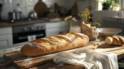 Wall Mural - freshly baked bread on the table. Selective focus