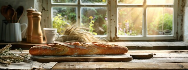 Wall Mural - freshly baked bread on the table. Selective focus