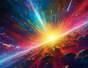 Wall Mural - Scene showing the remnants of a supernova, with a colorful explosion of gases and debris expanding outward
