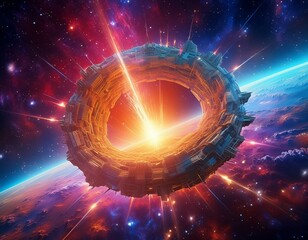 Wall Mural - Scene showing the remnants of a supernova, with a colorful explosion of gases and debris expanding outward