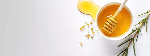 Wall Mural - honey on a white background top view. Selective focus