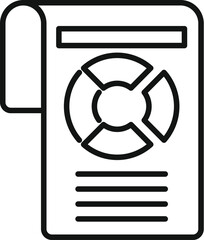 Poster - black line icon representing a report document with a pie chart on the cover