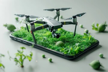 Wall Mural - Enhanced agricultural productivity with advanced drone technology, employing smart farming techniques in an isometric view for precision crop management and sustainable farming practices.