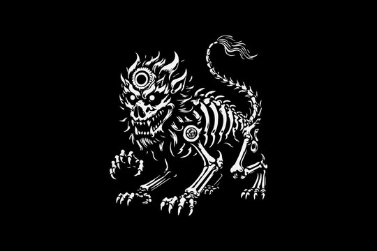 angry mythical Monster beast with skeleton body vector design
