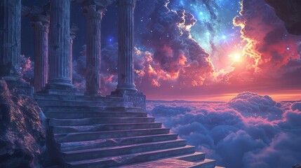 Wall Mural - a beautiful, colorful sky with a castle in the background