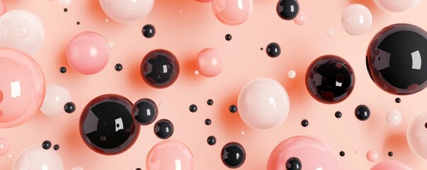 Poster - 3D shapes and spheres in pastel colors on a peach-colored abstract background