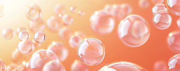 Poster - Abstract peach background with 3D pastel shapes and spheres
