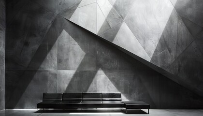 Poster - Futuristic Abstract Wallpaper Close-up of a modern living room wall covered with a futuristic abstract wallpaper featuring geometric shapes