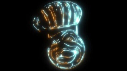 Sticker - neon animation of face in chefs hat icon