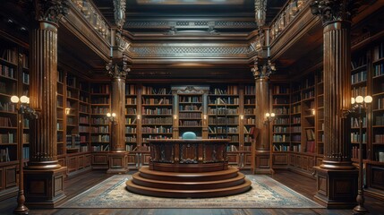 a large room with a desk and a bookcase