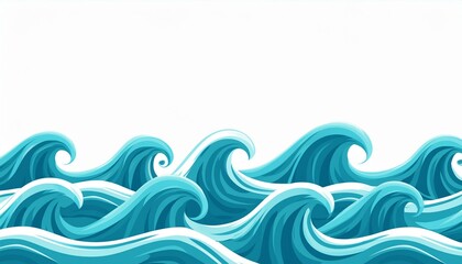 Wall Mural - ocean water wave copy space for text. Isolated blue, teal, turquoise happy cartoon wave for pool party or ocean beach travel. Web banner, backdrop, background