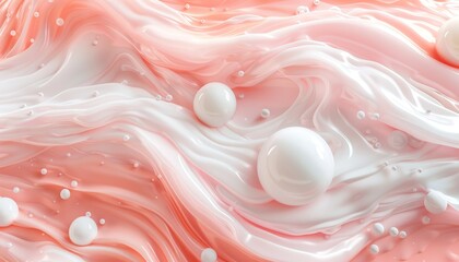 Poster - 3D spheres and organic shapes on a peach fuzz abstract background