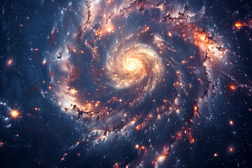 Wall Mural - spiral galaxy and stars, view from space, universe filled