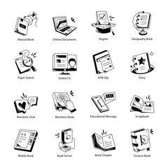 Modern Set of Reading Doodle Icons 

