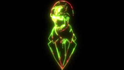 Poster - neon animation of human skull