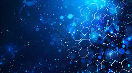 Fototapete - Abstract blue background with hexagon patterns and glowing lights for technology or science concept