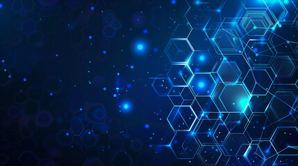 Fototapete - Abstract blue background with hexagon patterns and glowing lights for technology or science concept