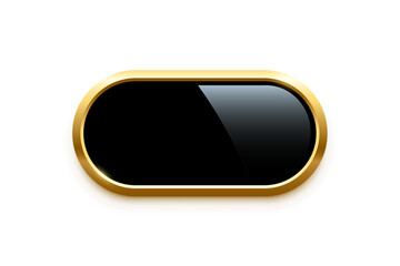Poster - black oval button with golden frame vector illustration. 3d glossy elegant design for empty label, e