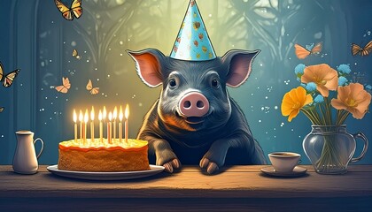 Wall Mural - Birthday party pig 