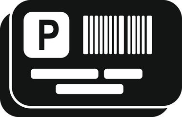 Poster - Black and white vector illustration of a parking ticket with a capital letter p and barcode