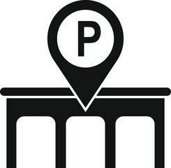 Poster - Minimalist black and white parking location marker icon for urban city wayfinding and transportation navigation in a mobile application