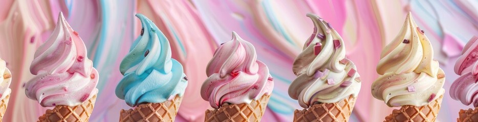 Wall Mural - Abstract Ice Cream Cone Pattern Background In A Summer Palette. With Copy Space, Abstract Background