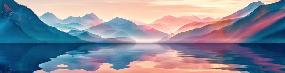 Wall Mural - Abstract Mountain And Lake Patterns In Summer Hues. With Copy Space, Abstract Background