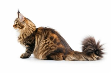 Wall Mural - Maine Coon's Bushy Tail Fluff: Highlight the bushy tail fluff of a Maine Coon cat. photo on white isolated background