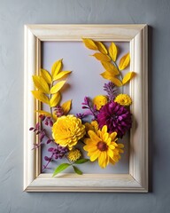 Wall Mural - Floral Frame with Bright Yellow and Purple Flowers