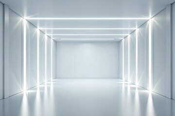 Canvas Print - Futuristic Hallway with Bright White Lights