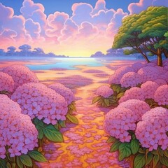 Wall Mural - Scenic Pathway Through a Blooming Flower Field