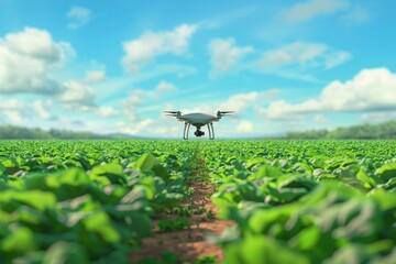 Wall Mural - Modern drone technology for field monitoring with agritech aerial view in crop control using smart farming practices and unmanned aerial vehicles.