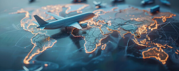 Poster - A small airplane is flying over a map of the world