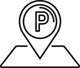 Poster - outline vector illustration of a parking locator pin on a simplified map background