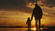 © ELmidoi-AI - Silhouette of a father with his child at sunset, showcasing the bonding and togetherness of family.