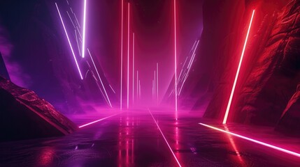 Canvas Print - A digital illustration of a futuristic corridor bathed in vibrant neon lights, with a perspective that draws the eye towards infinity. Resplendent.