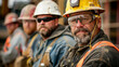 © khonkangrua - A group of rugged construction workers in safety gear pose for a portrait on a construction site.